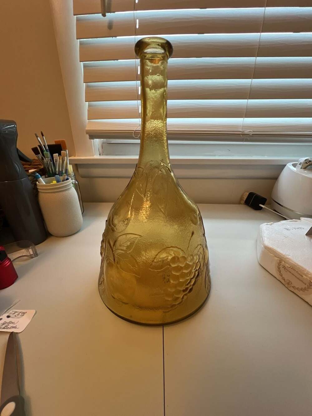 Empoli Vintage Amber Glass Genie Bottle Decanter with Fruit Design